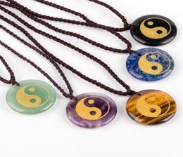 Engrave Taoist Taiji YinYang Fish Pattern Pendant Necklace Natural Crystal Stone Reiki Healing Jewellery Men039s and Women039s7301172