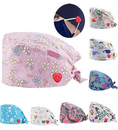 Clearance Pattern Scrub Cap Printing Working Hat Cotton Women Men Beautician Dust Proof Cooking Chef Caps2338283