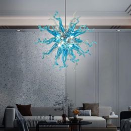 Hand blown glass chandelier Blue Art Deco chandelier Luxury ceiling chandelier 20 inch Suitable for Bedroom Dining room Living room