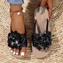 Slippers Summer Herringbone Tug Women's Fashion And Comfortable Versatile Black Flower Cool Beach Shoes Comfort Casual Plus Size