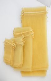 4sizes sell Golden Organza Jewellery Gift Pouch Bags For Wedding Favour 7X9cm 9X12cm 13X18cm 20X30cm1171685