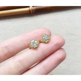 Stud Earrings Original Design Silver Inlaid Natural High Transparent Chalcedony Elegant Charm Creative Retro Jewellery