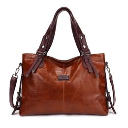 Vento Marea Big Shoulder Bag For Women Oil Wax Leather Large Capacity Handbag High Quality Purse Vintage Female Brown 231226