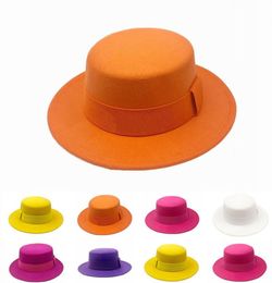 Berets Women Winter Colourful Fedora Hat Flat Top Wide Brim Wool Jazz Men Panama Trilby Cap Trend Gambler Whole7937267