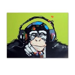 Paintings Monkey Chimp Earphones Music Hand Painted Modern Cartoon Animal Pop Art oil Painting On Canvas Museum Quality Multi size J066