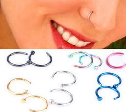 Body Ring Fake Piercing Jewellery 5 Colours Women Nostril Nose Hoop Stainless Steel Nose Rings clip on nose Body Jewelry29763842003