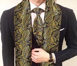 Scarves Fashion Men Tie Gold Jacquard Paisley 100 Silk Scarf Set Autumn Winter Casual Business Suit Shirt Soft BarryWang16346727