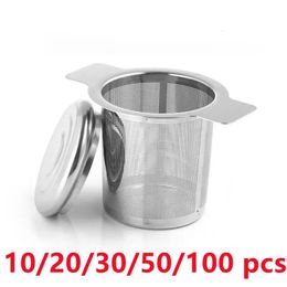 10/20/30/50/100pcs Double Handles Tea Infuser With Lid 304 Stainless Steel Fine Mesh Coffee Philtre Teapot Cup Hanging Strainer 231225