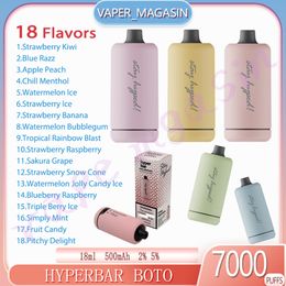 Modern Style hyperbar boto 7000 puff e-cigarette 16ml Preloaded cartridge 2% 5% concentration 7K Puffs 18 Flavours 500mAh Rechargeable Electronic Cigarette