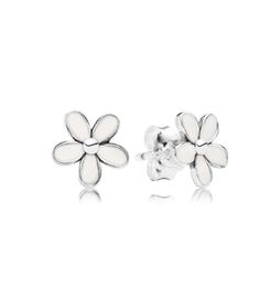 White Enamel Daisy Small flower Earrings for 925 Sterling Silver Cute Women Girls Stud Earring Gift box Set Fashion Accessories2468044