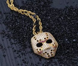 Vintage Iced Out Mask Pendant Necklaces With Gold Chain Fashion Hip Hop Jewellery Cubic Zirconia Mens Necklace3765782
