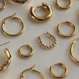 Gold Color Stainless Steel Hoop Earrings for Women Small Simple Round Circle Ear Rings Steampunk Accessories 231225