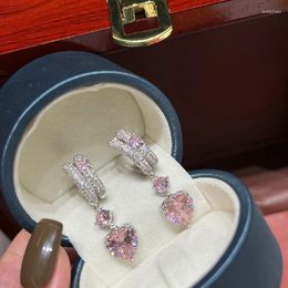 Dangle Earrings Light Pink Drop For Women Love Heart 925 Silver Needle Luxury Stud Earring Fine Jewellery Female Party Accessory
