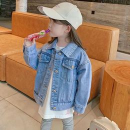 2-12 Years Spring Autumn Denim Girls Jacket Fashion Cartoon Smile Pattern Windbreaker Coat For Kids Children Outerwear 231225