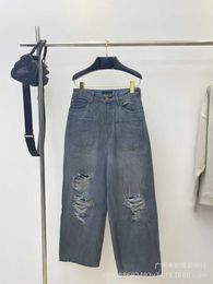 Correct Version b Paris 23ss New Distressed Pockets Reversed and Worn Out Washed Men's Women's Straight Leg Jeans