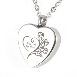 Lily Stainless Steel Memorial Pendant Always in my heart Urn Locket Cremation Jewelry Necklace with gift bag and chain275N