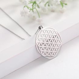 Pendant Necklaces EUEAVAN 10pcs The Flower Of Life Pattern Melon Clasp Circle Necklace Stainless Steel9031255