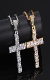 Hip Hop Square CZ Stone Setting Bling Iced Out Pendants Necklace for Men Rapper Jewelry Gold Silver Necklace7719909