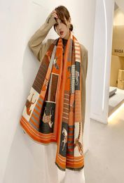 2021 Luxury Cashmere Scarf Women Winter Warm Shawls and Wraps Design Horse Print Bufanda Thick Blanket Scarves High quality new7739806