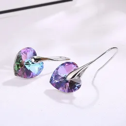 Dangle Earrings Drop Hanging Female Hearts Austrian Crystal For Women 2023 Trend Silver Colour Ear Jewellery Friends Gift