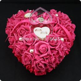 Wreaths WholesaleIndian Red flower made pillow for wedding ring cushion heart shape pe real touch flowers