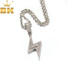 THE BLING KING Iced Bolt Necklaces Fashion CZ Pendant Lightning Pendants Jewellery Mens Fashion Hiphop Chains Drop 231225