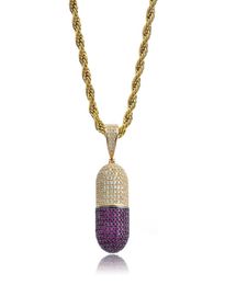 New Hip Hop Colourful Pill Bottle shape Necklace Can Open Capsules Pendant Cubic Zircon Necklace Iced Out Detachable Unisex4081297