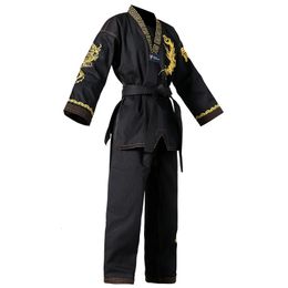 High Quality Taekwondo Uniform Black WT Dobok Tae Kwon Do MMA Martial Arts Karate Suits Embroidered Dragon Pattern 231226