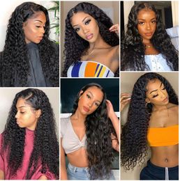 Deep Part Curly Human Hair Wigs 136 Wet and Wavy Lace Front Wigs Brazilian Lace Frontal Wig Remy Hair Pre Plucked Bleached Knot7294583