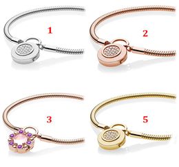925 Sterling Silver Charm Bracelets For Women Fit Beads Rose Gold Gold Color Lock Head Bone Chain Bracelet Lady Gift with Original Box8163235