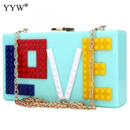 YYW Fashion Box Bag Acrylic Clutches Purse Shoulder Bags Wedding Party Cocktail Handbag Female Love White Evening Clutch Bag 231226