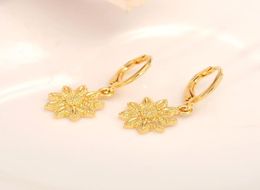 18 K Solid Fine Gold GF Dangle Chandelier flower drop Earrings WomenGirlLove Trendy Jewelry for AfricanArabMiddle Eastern g2067069