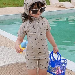 set Baby Boy Girl Swim Suit Jumpsuit+Cap 2PCS Infant Toddler Child Swimwear Panda Print Bathing Suit Kid Swimming Clothing 17Y