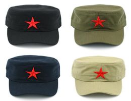 10pcsLot Men Women Military Cap Army Hat Spring Summer Winter Beach Outdoor Street Cool Church Sunhat Flat Top Hat With Red Star2637063