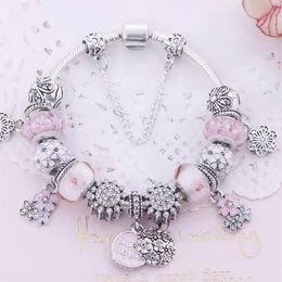 18 to 21CM peach blossom charm bead bracelet sweet mother charms pendant fit silver bangle or snake chain DIY Jewellery Accessories 246q