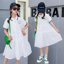 Dresses Girl's Dresses Summer Dress For Girls White Short Sleeve 2022 Teenage Kids Princess Fashion Trundown Collar School Children Cloth