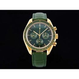 Omegawatch Men's 42mm Mechanical Yellow Watch Gold Dial Face Dark Green Self-winding Super Quality Movement Deep Water Resistant Moon Watch