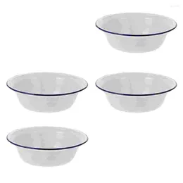 Dinnerware Sets 4 Pcs Mixing Bowls Enamel Soup Basin Simple Container White Household Enamelware