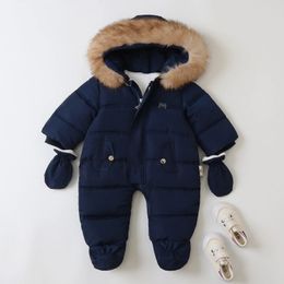 Winter Baby Snowsuits Jumpsuit Thick Warm Infant Hooded Inside Fleece Rompers born Boys Girls Overalls Outwear Baby Snowsuit 231225