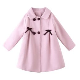겨울 십대 소녀 긴 재킷 유아 어린이 아웃웨어 옷 캐주얼 어린이 따뜻한 모직 트렌치 코트 십대 의상 3-12T 231225