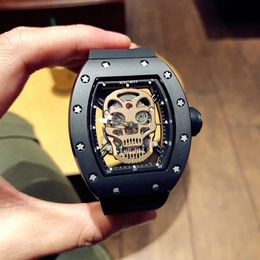 Designer men's mechanical watch skeleton series rubber watchband 50x43mm Japan West Iron City movement 316 fine steel260t