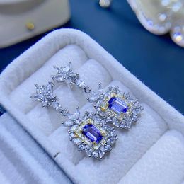 Stud Earrings Natural Tanzanite For Women Silver 925 Jewelry Luxury Gem Stones 18k Gold Plated Free Shiping Items