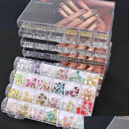 240Pcs/Box-Pre-Made Nail Charm /Gems For 8 3D Supplies 2021 Bowknot/Crown /Glitter Rhinestones Nails Charms Diamonds Drop Delivery Dhmyd