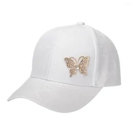 Ball Caps Women's Floral Hats Mini Butterfly Baseball Cap With Bling Rhinestones White Black Pink