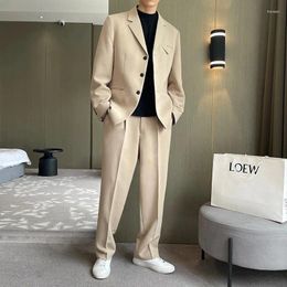 Men's Suits Male Business Office 2 Pieces Jacket Blazers Pant Men Korean Streetwear Fashion Loose Casual Vintage Suit Coat Trousers