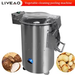 Commercial Fruit Vegetable Cleaner Potato Ginger Carrot Onion Roller Brush Cleaning Washing Peeling Machine
