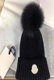 Designer Winter Knitted Beanie Woolen Hat Women Chunky Knit Thick Warm faux fur pom Beanies Hats Female Bonnet Beanie Caps 10 colo7102330