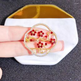 Brooches Chic Plum Blossom For Women Crystal Flower Brooch Anti-glare Lapel Pin Fixed Clothes Pins Sweater Coat Accessories