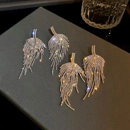 Dangle Earrings Luxury Full Rhinestone Leaves Tassel For Women Fashion Sliver Colour Crystal Wedding Party Jewellery Accessories