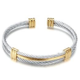 Luxury Gold Color Wire Knot Men Bracelet Hip Hop Women Stainless Steel Open Cuff Brangle Pulseira Bileklik Jewelry 231226